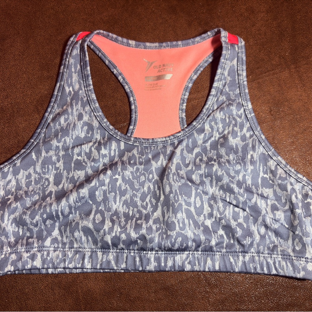 Old Navy Girl’s Gray Cutout Leopard Print Sports Bra